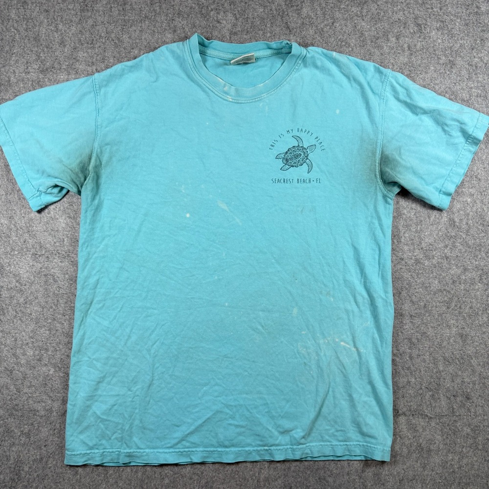 Comfort Colors Unisex Seacrest Beach FL Sea Turtle T Shirt M Aqua Cotton Graphic